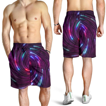Vortex Twist Swirl Purple Neon Print Mens Shorts-JTAMIGO.COM
