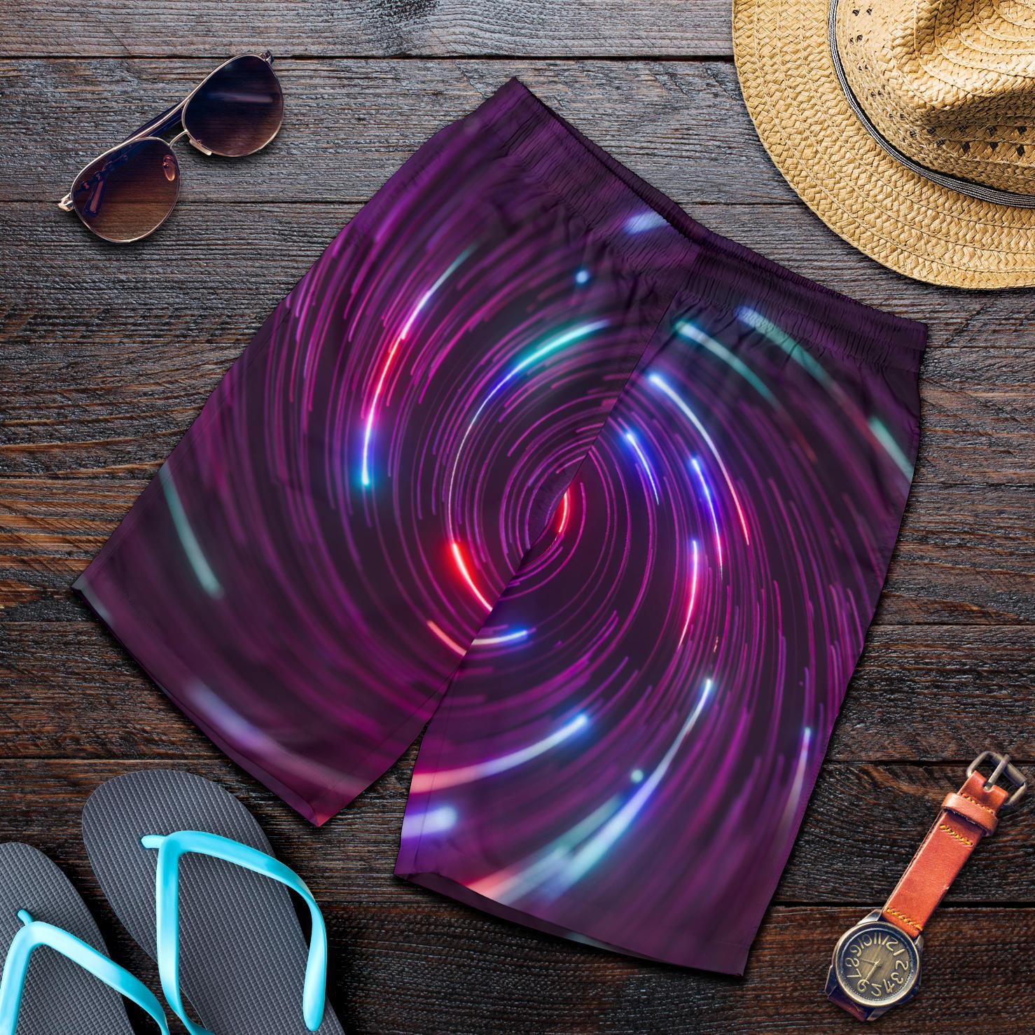 Vortex Twist Swirl Purple Neon Print Mens Shorts-JTAMIGO.COM