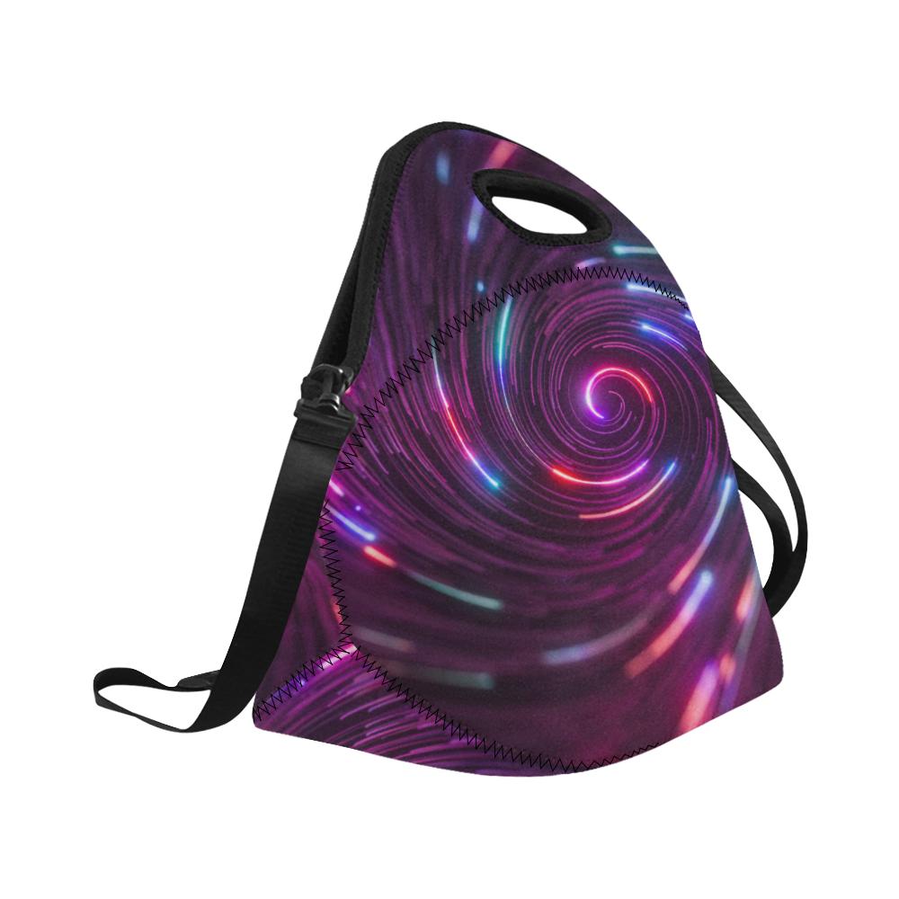 Vortex Twist Swirl Purple Neon Print Neoprene Lunch Bag (Model 1669)(Large)-JTAMIGO.COM