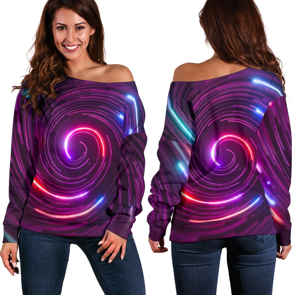 Vortex Twist Swirl Purple Neon Print Off Shoulder Sweatshirt