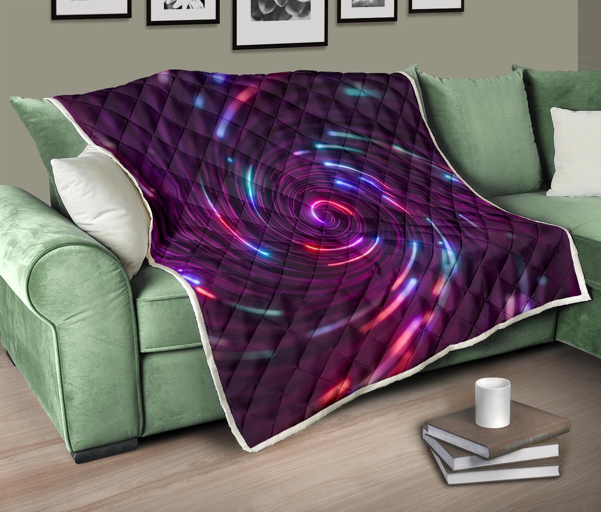 Vortex Twist Swirl Purple Neon Print Premium Quilt-JTAMIGO.COM