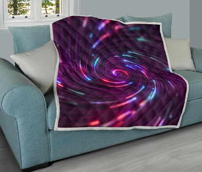 Vortex Twist Swirl Purple Neon Print Premium Quilt-JTAMIGO.COM