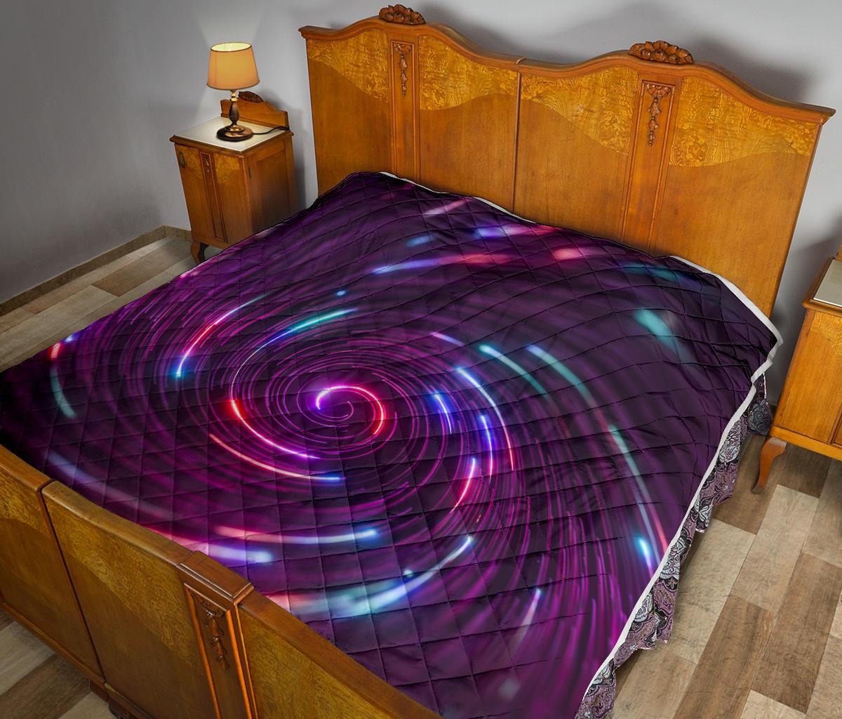 Vortex Twist Swirl Purple Neon Print Premium Quilt-JTAMIGO.COM