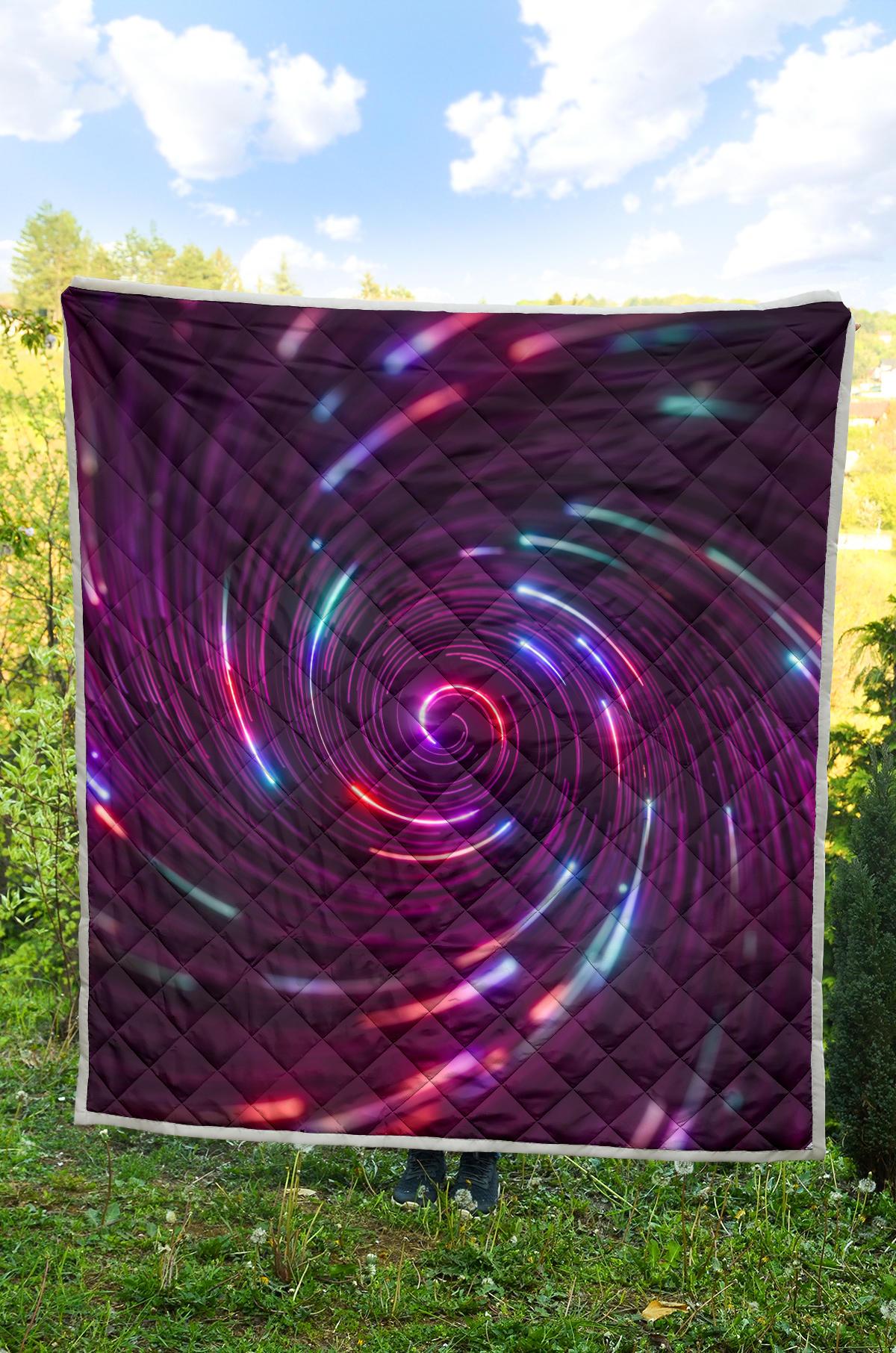 Vortex Twist Swirl Purple Neon Print Premium Quilt-JTAMIGO.COM