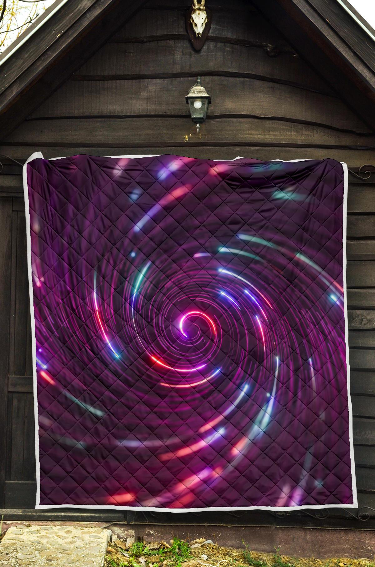 Vortex Twist Swirl Purple Neon Print Premium Quilt-JTAMIGO.COM