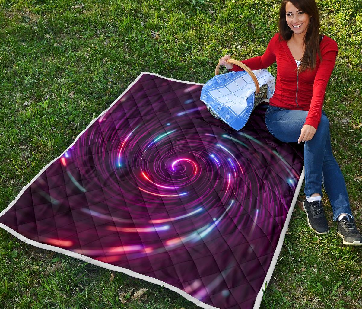 Vortex Twist Swirl Purple Neon Print Premium Quilt-JTAMIGO.COM