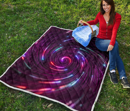 Vortex Twist Swirl Purple Neon Print Premium Quilt-JTAMIGO.COM