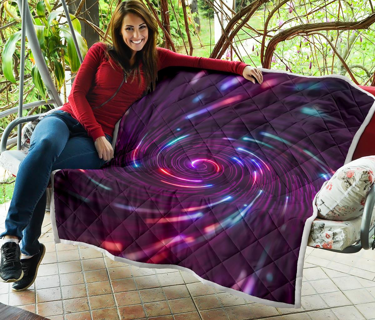 Vortex Twist Swirl Purple Neon Print Premium Quilt-JTAMIGO.COM