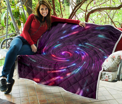 Vortex Twist Swirl Purple Neon Print Premium Quilt-JTAMIGO.COM