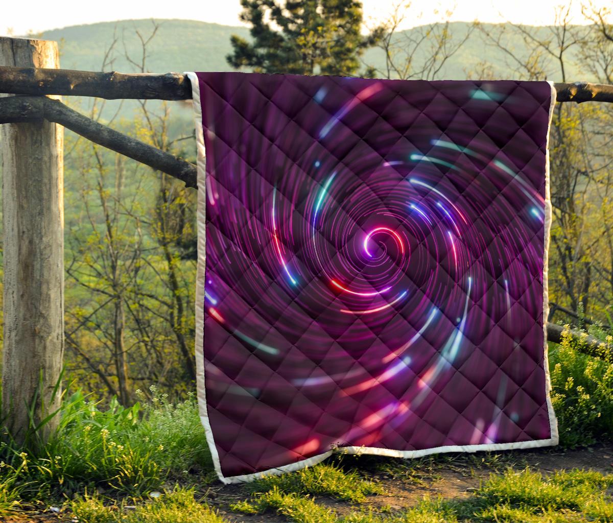Vortex Twist Swirl Purple Neon Print Premium Quilt-JTAMIGO.COM