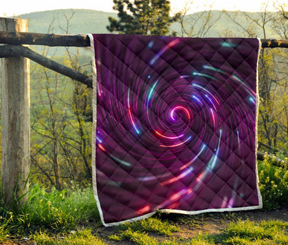 Vortex Twist Swirl Purple Neon Print Premium Quilt-JTAMIGO.COM
