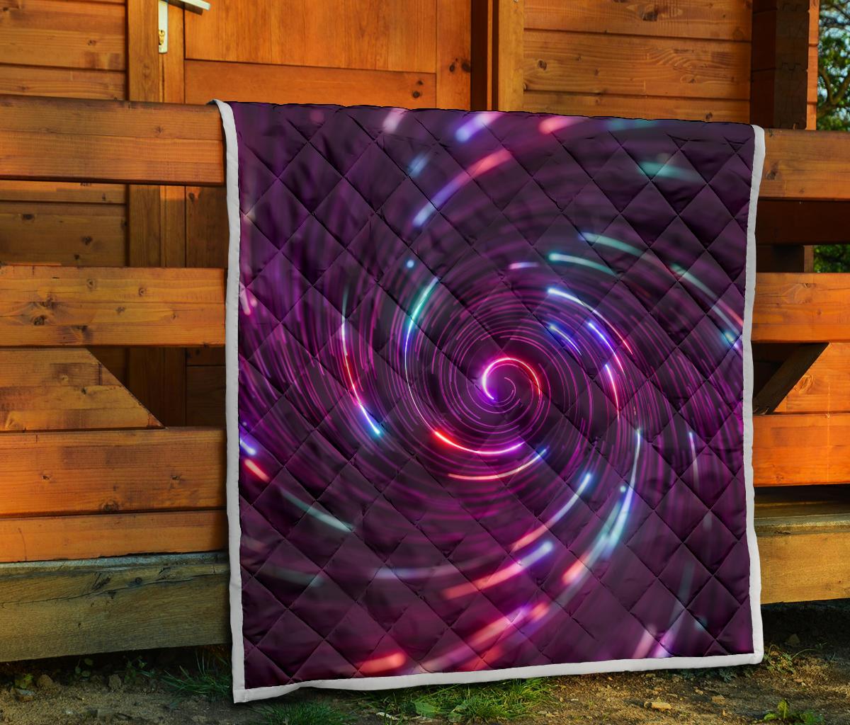 Vortex Twist Swirl Purple Neon Print Premium Quilt-JTAMIGO.COM