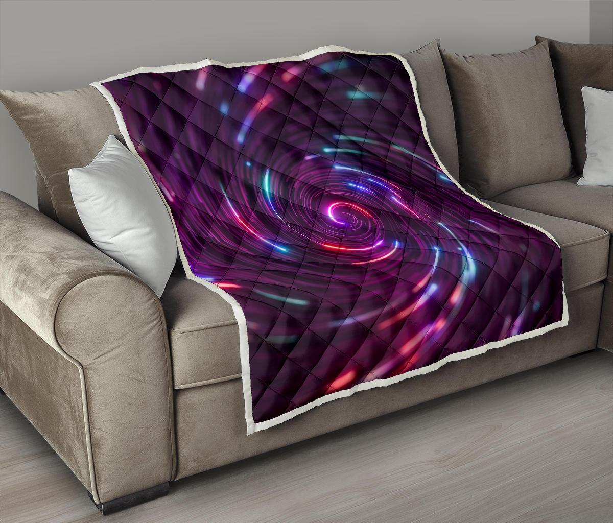 Vortex Twist Swirl Purple Neon Print Premium Quilt-JTAMIGO.COM