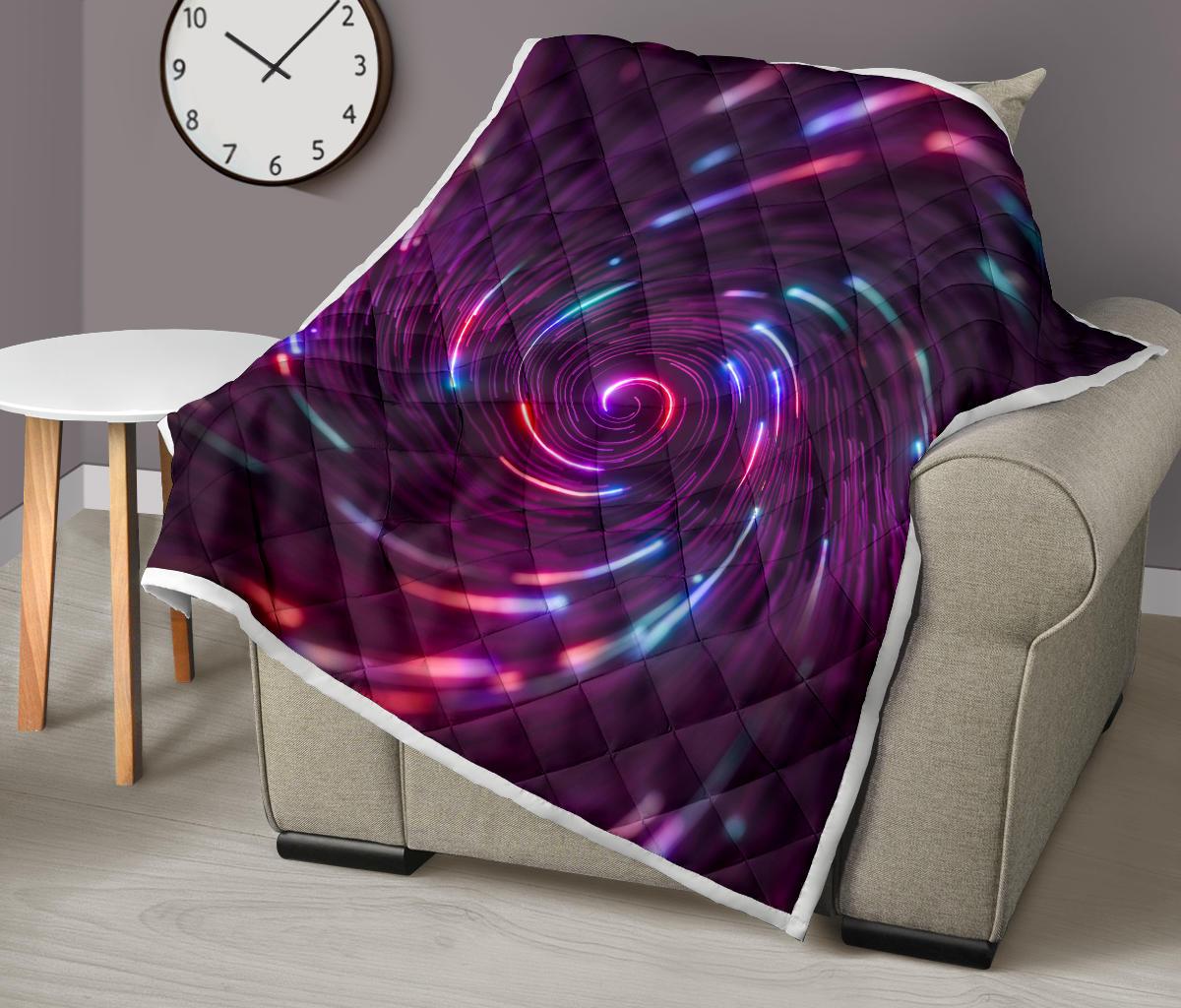 Vortex Twist Swirl Purple Neon Print Premium Quilt-JTAMIGO.COM