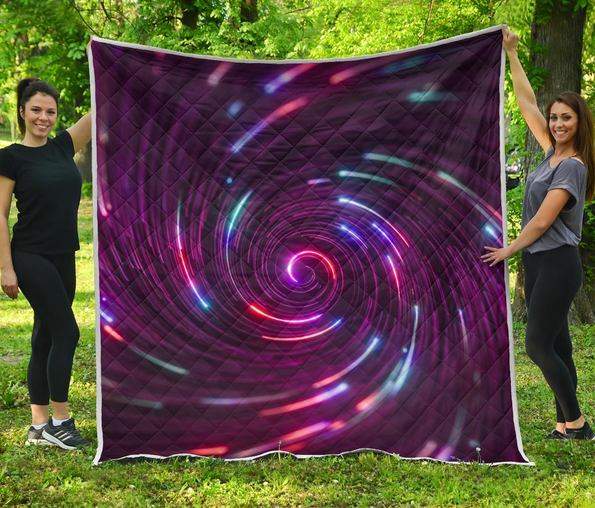 Vortex Twist Swirl Purple Neon Print Premium Quilt-JTAMIGO.COM