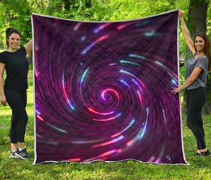 Vortex Twist Swirl Purple Neon Print Premium Quilt-JTAMIGO.COM