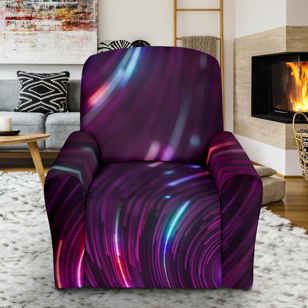 Vortex Twist Swirl Purple Neon Print Single Sofa Slipcover -JTAMIGO.COM
