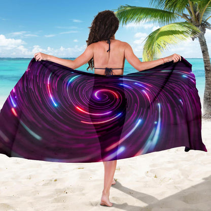 Vortex Twist Swirl Purple Neon Print Sarong Pareo Wrap