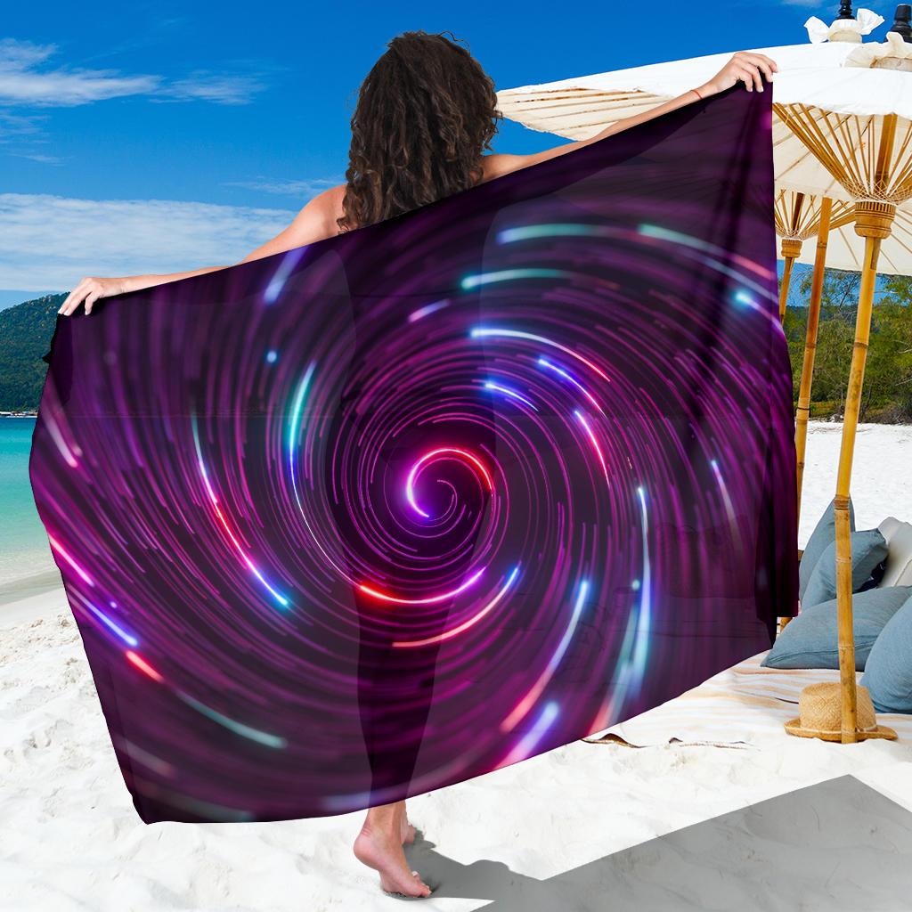 Vortex Twist Swirl Purple Neon Print Sarong Pareo Wrap