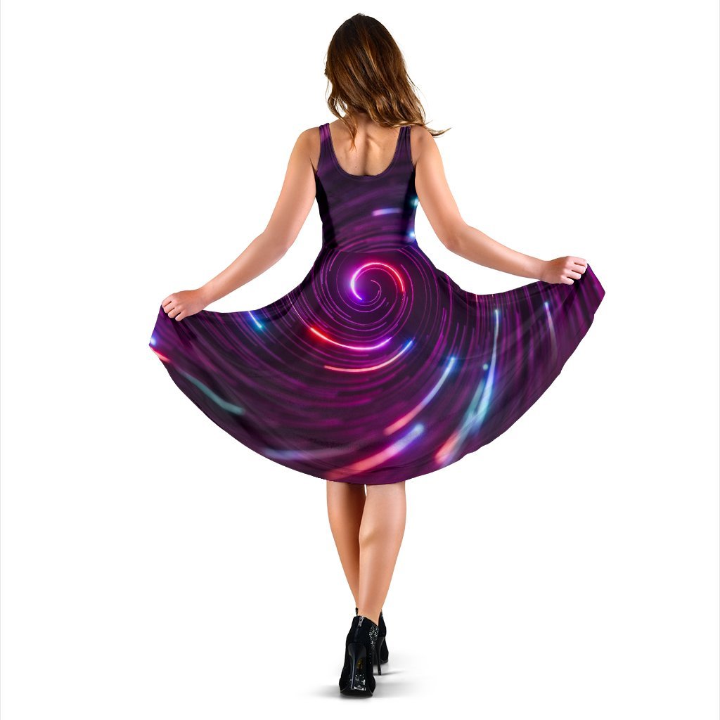 Vortex Twist Swirl Purple Neon Print Sleeveless Dress