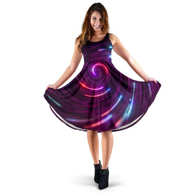 Vortex Twist Swirl Purple Neon Print Sleeveless Dress