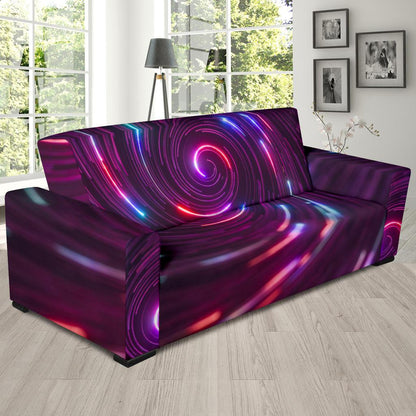 Vortex Twist Swirl Purple Neon Print Sofa Slipcover-JTAMIGO.COM