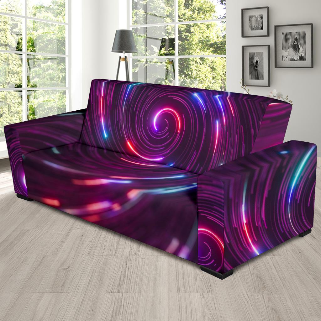 Vortex Twist Swirl Purple Neon Print Sofa Slipcover-JTAMIGO.COM
