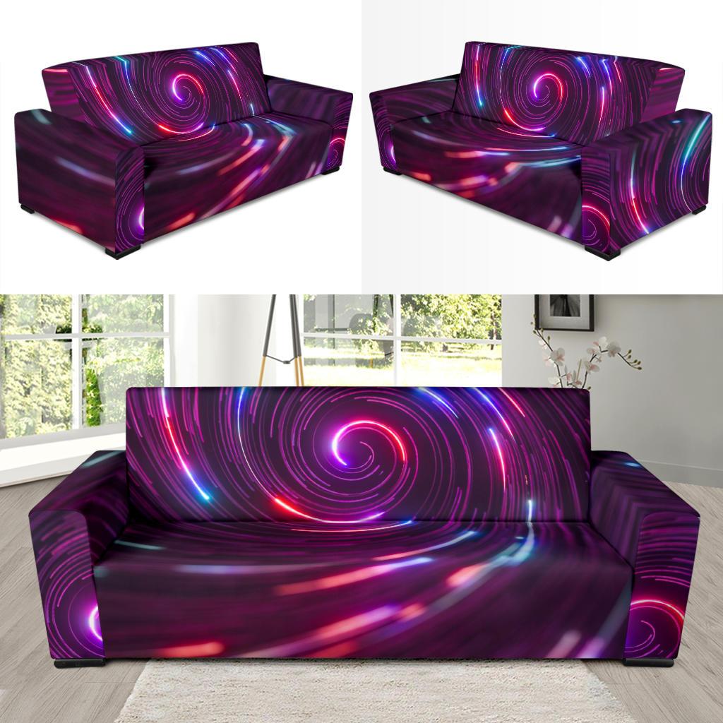 Vortex Twist Swirl Purple Neon Print Sofa Slipcover-JTAMIGO.COM
