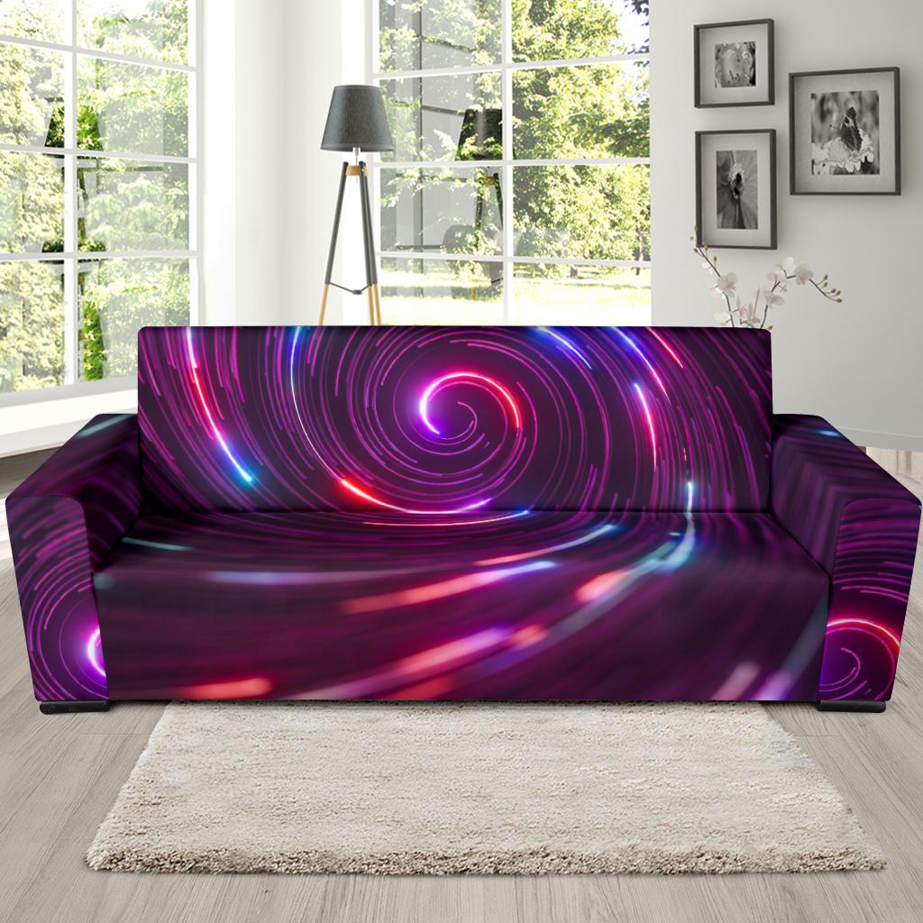 Vortex Twist Swirl Purple Neon Print Sofa Slipcover-JTAMIGO.COM