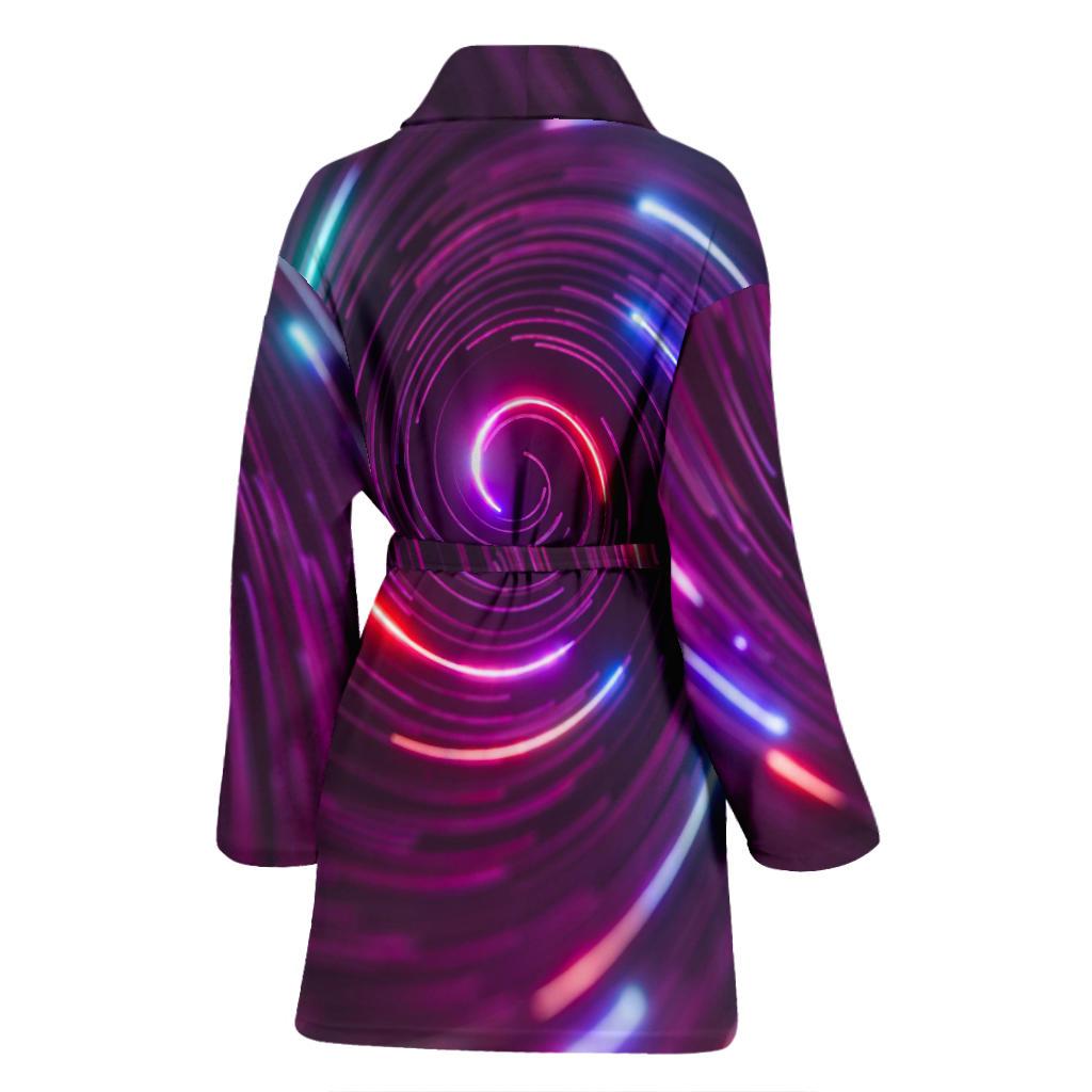 Vortex Twist Swirl Purple Neon Print Women Bath Robe-JTAMIGO.COM