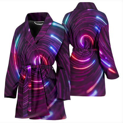 Vortex Twist Swirl Purple Neon Print Women Bath Robe-JTAMIGO.COM