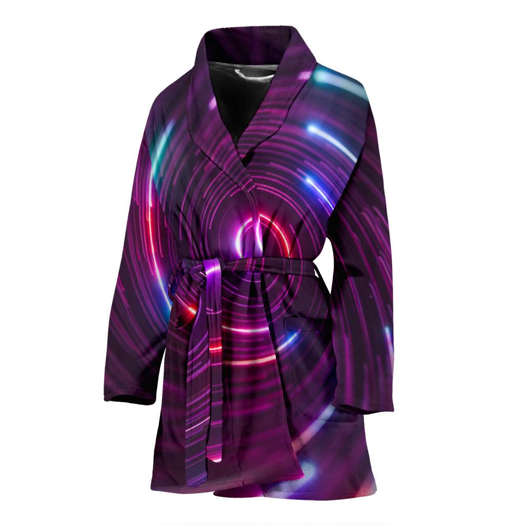 Vortex Twist Swirl Purple Neon Print Women Bath Robe-JTAMIGO.COM