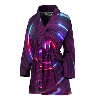 Vortex Twist Swirl Purple Neon Print Women Bath Robe-JTAMIGO.COM