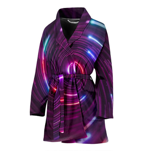 Vortex Twist Swirl Purple Neon Print Women Bath Robe-JTAMIGO.COM