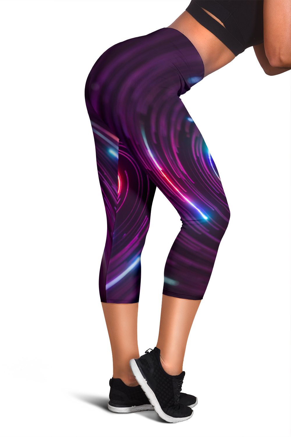 Vortex Twist Swirl Purple Neon Print Women Capris