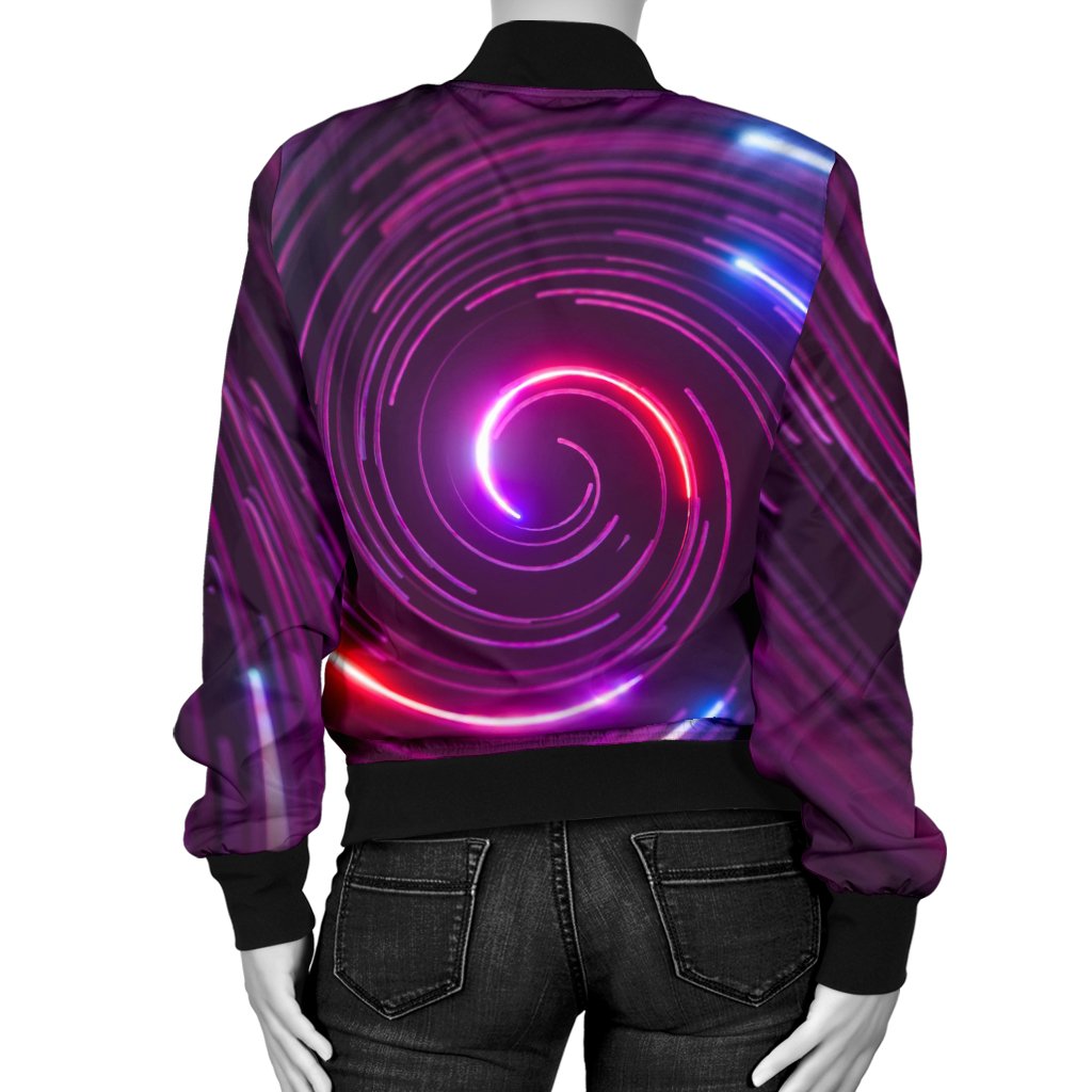 Vortex Twist Swirl Purple Neon Print Women Casual Bomber Jacket