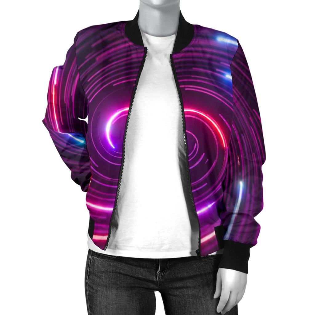 Vortex Twist Swirl Purple Neon Print Women Casual Bomber Jacket