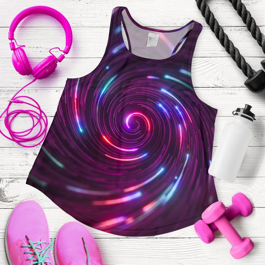 Vortex Twist Swirl Purple Neon Print Women Racerback Tank Top