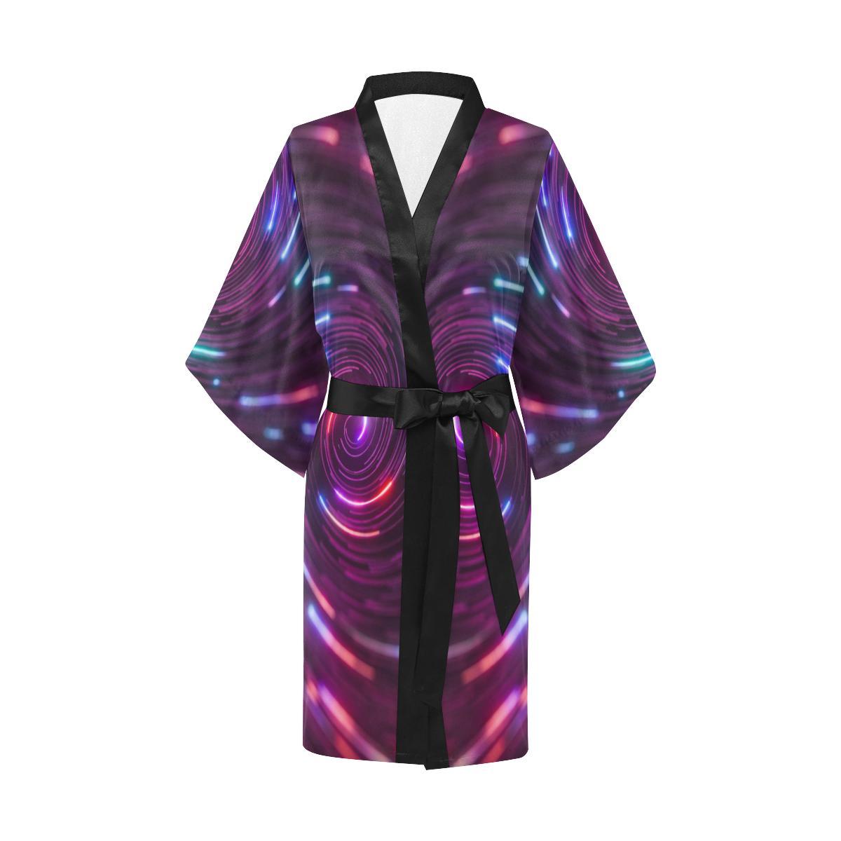 Vortex Twist Swirl Purple Neon Print Women Short Kimono Robe