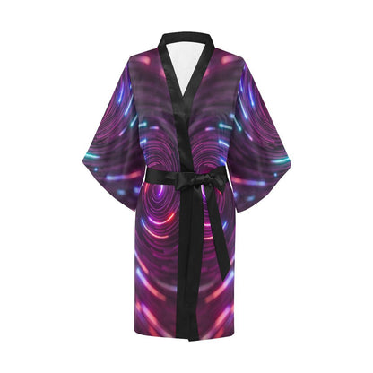 Vortex Twist Swirl Purple Neon Print Women Short Kimono Robe