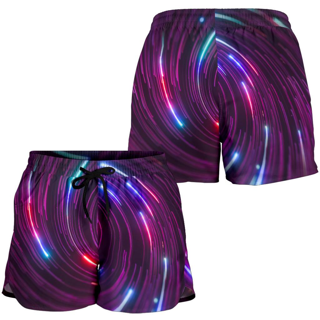 Vortex Twist Swirl Purple Neon Print Women Shorts-JTAMIGO.COM