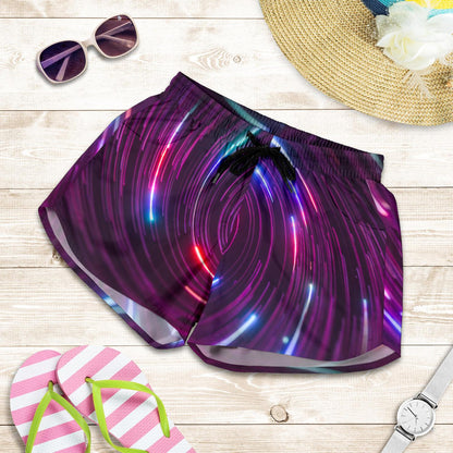 Vortex Twist Swirl Purple Neon Print Women Shorts-JTAMIGO.COM