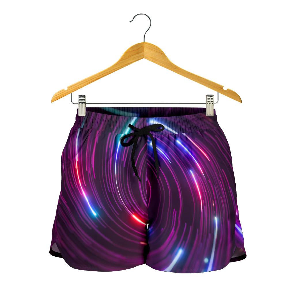 Vortex Twist Swirl Purple Neon Print Women Shorts-JTAMIGO.COM