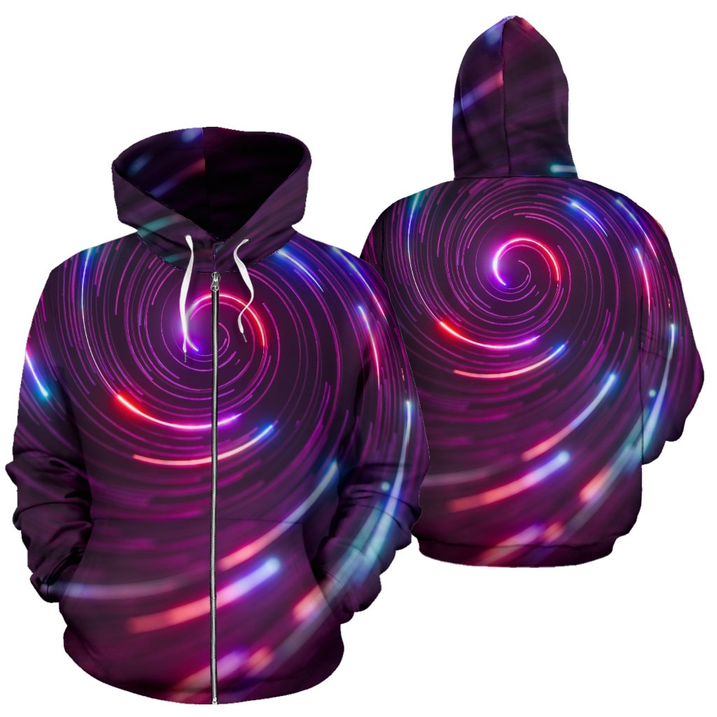 Vortex Twist Swirl Purple Neon Print Zip Up Hoodie