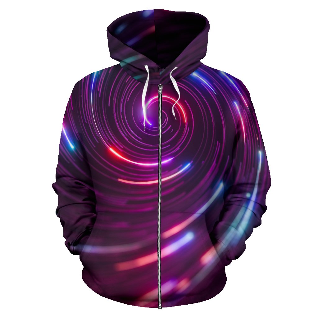 Vortex Twist Swirl Purple Neon Print Zip Up Hoodie
