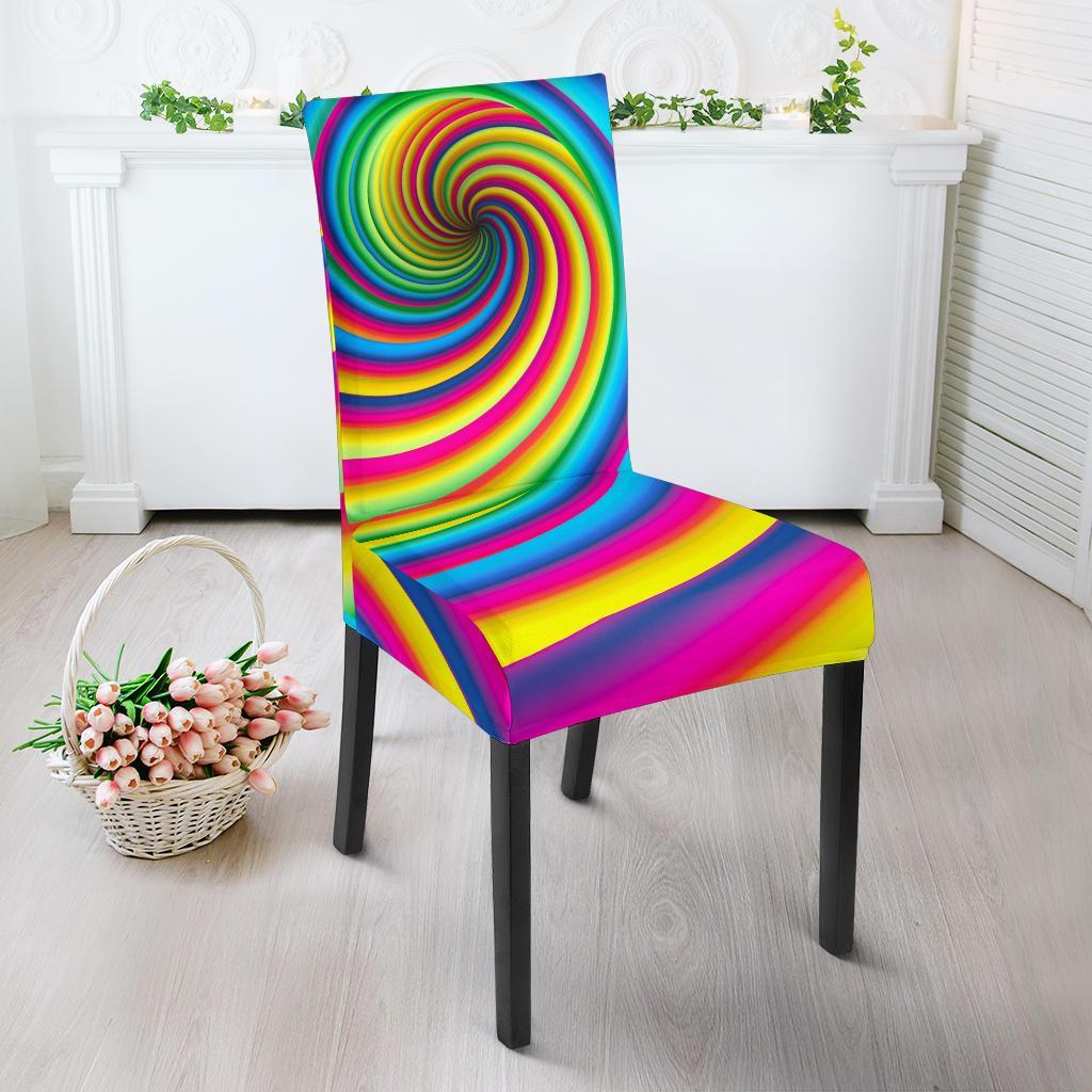 Vortex Twist Swirl Rainbow Design Dining Chair Slipcover-JTAMIGO.COM