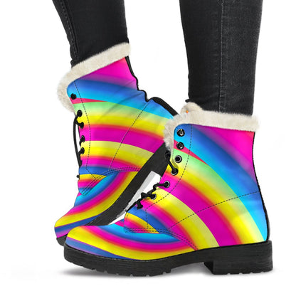 Vortex Twist Swirl Rainbow Design Faux Fur Leather Boots-JTAMIGO.COM