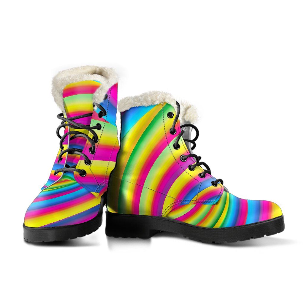 Vortex Twist Swirl Rainbow Design Faux Fur Leather Boots-JTAMIGO.COM