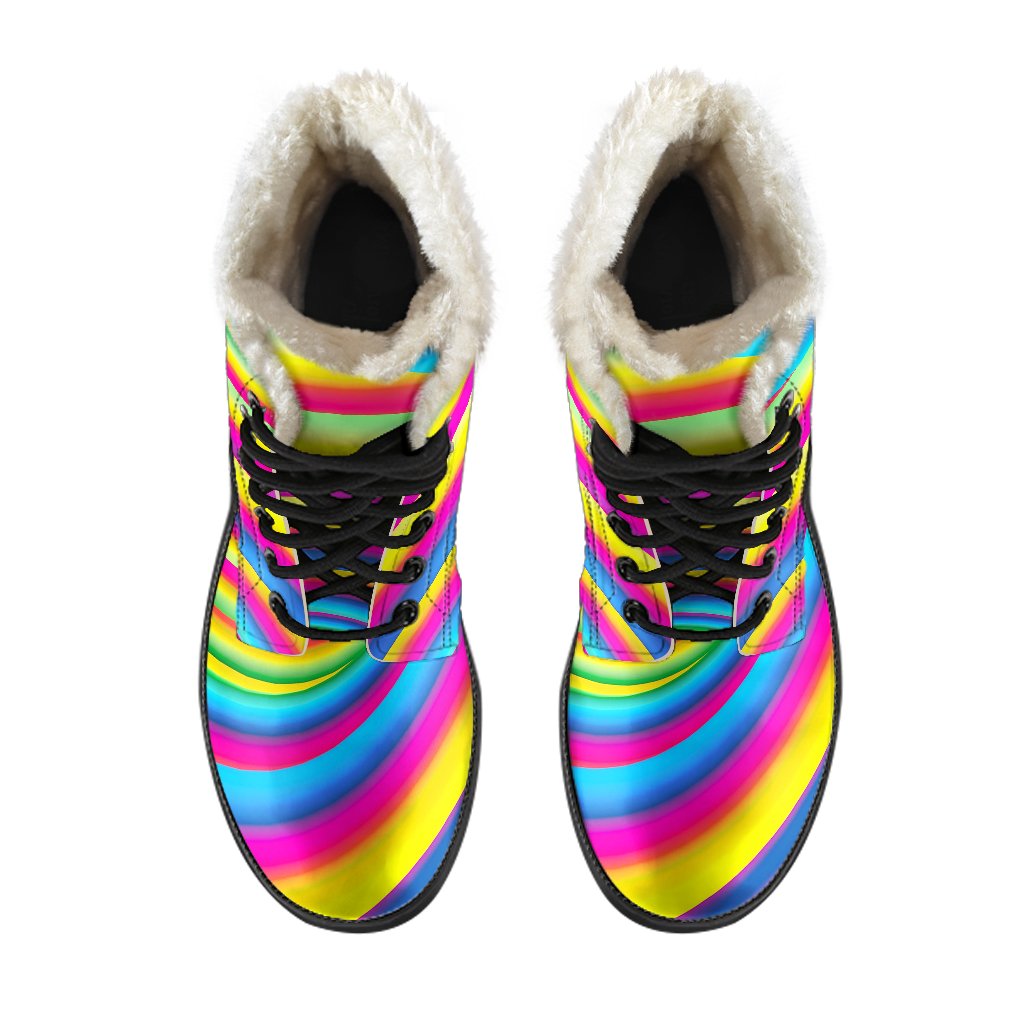 Vortex Twist Swirl Rainbow Design Faux Fur Leather Boots-JTAMIGO.COM