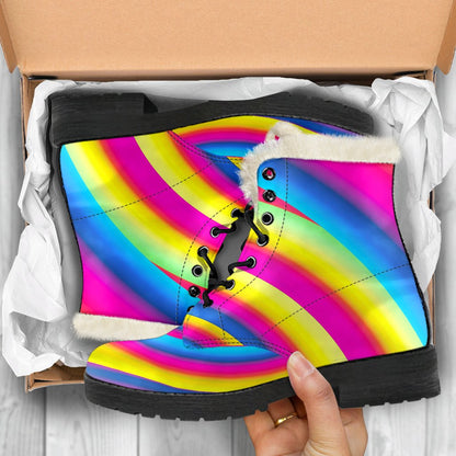 Vortex Twist Swirl Rainbow Design Faux Fur Leather Boots-JTAMIGO.COM